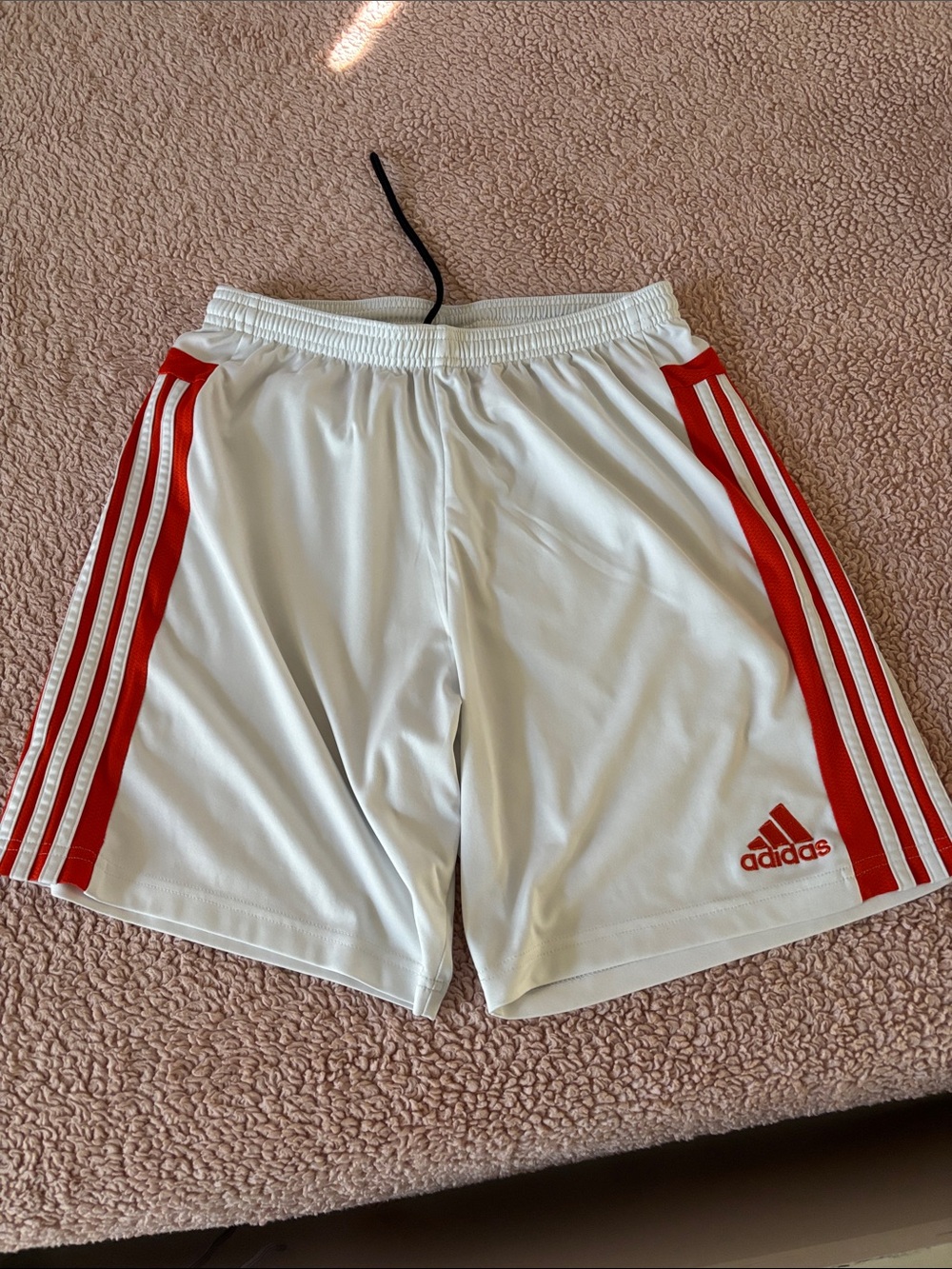 adidas Men’s White Athletic Shorts with Red Side Stripes